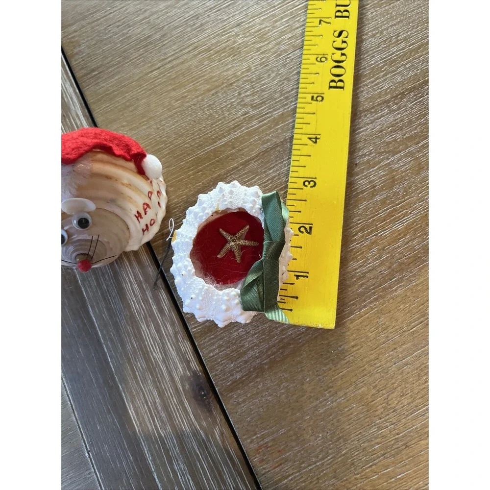 Lot Of 2 Vintage Real Sea Shell Mouse Christmas Ornament Handmade